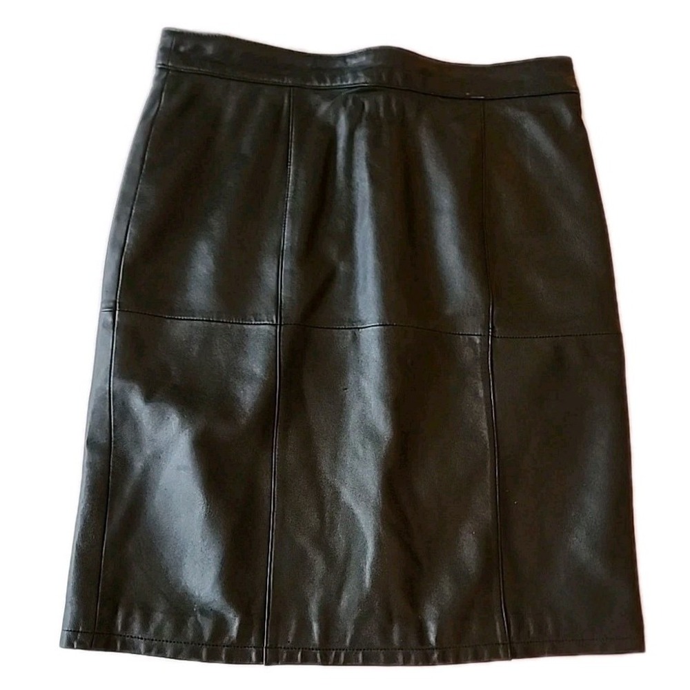 VTG Womens Black Leather Skirt 12 Panels Slit 90s Y2K Indie Grunge City Rocker